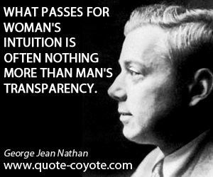 George Jean Nathan - What passes for woman's intuition is often nothing more than man's transparency.