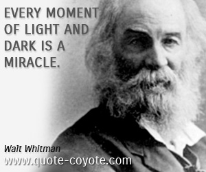 Walt Whitman - Every moment of light and dark is a miracle.