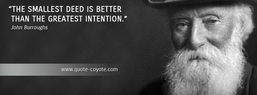 John Burroughs - The smallest deed is better than the greatest intention.