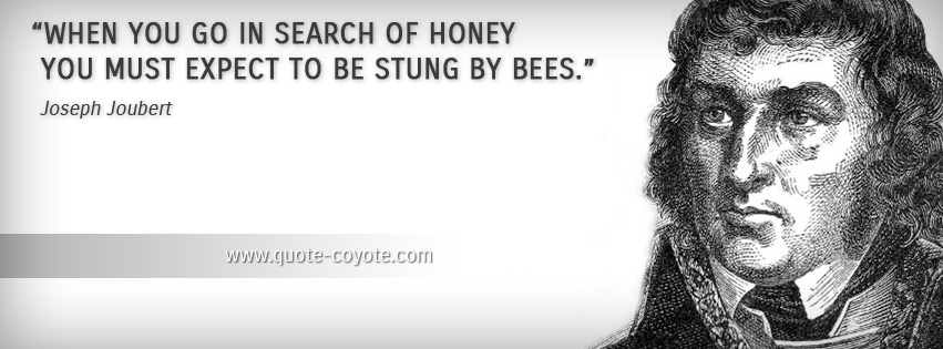 Joseph Joubert - When you go in search of honey you must expect to be stung by bees.