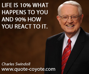 Happen quotes - Life is 10% what happens to you and 90% how you react to it.