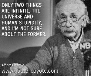 Stupidity quotes - Only two things are infinite, the universe and human stupidity, and I'm not sure about the former.